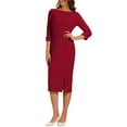 thumbnail image 4 of INSPIRE CHIC Women's Sheath Dress Boat Neck 3/4 Sleeves Split Hem Wear-to-Work Midi Dresses Wine Red L, 4 of 5
