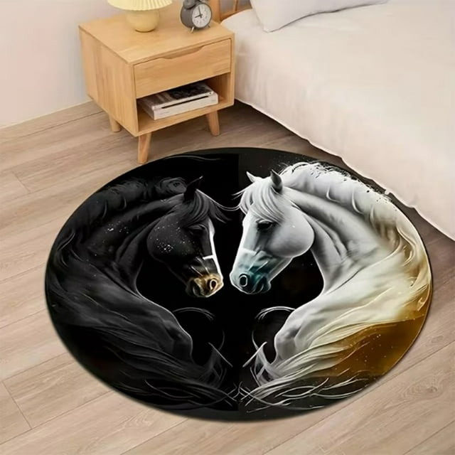 Horse Print Round Non-Slip Indoor Outdoor Carpet Rug | 31.5 Inch Polyester Floor Mat | Moisture Proof Scratch Resistant Entryway Mat for Laundry Bedroom Living Room Home Decor