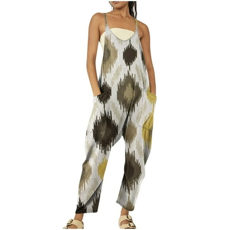 

Jsezml Women s Tie Dye Overalls Casual Wide Leg Stretchy Jumpsuits Sleeveless Summer Baggy Rompers with Pockets