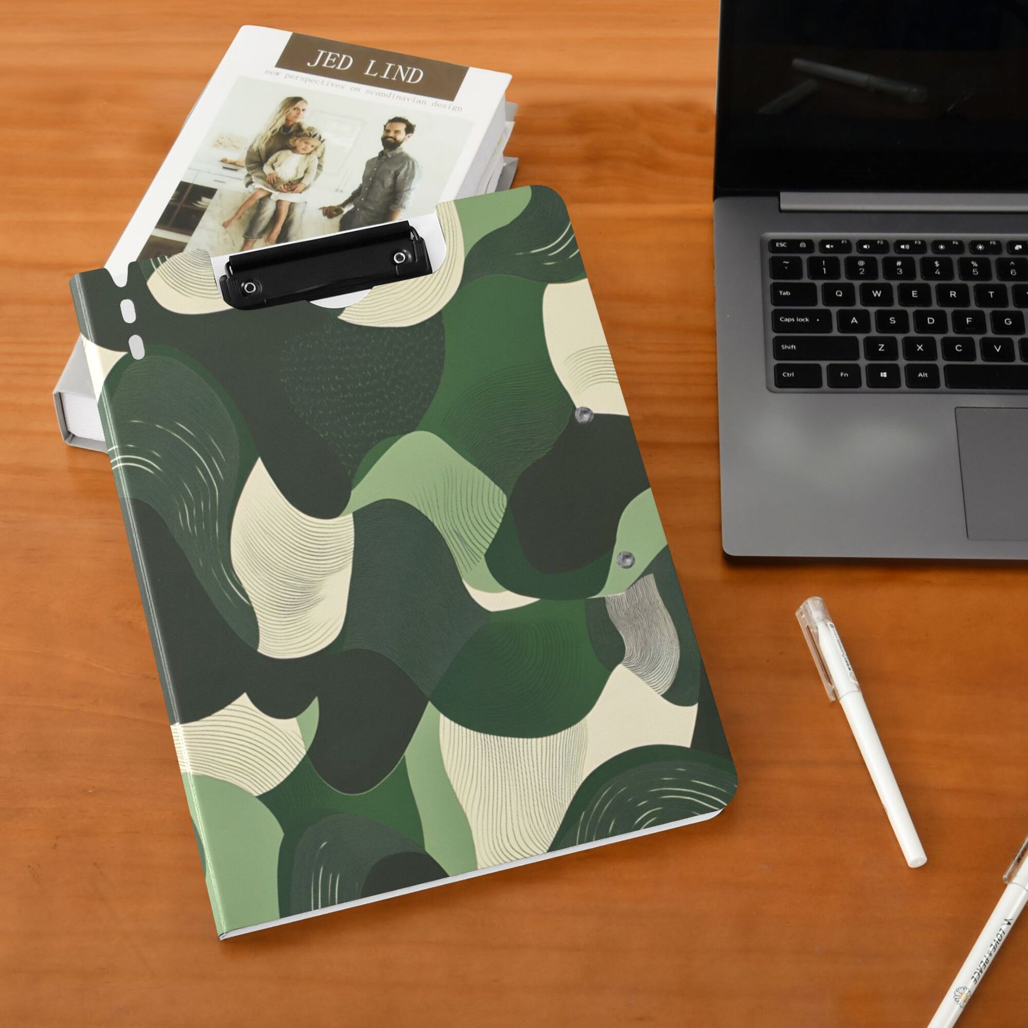 FORMRS A4 Clipboard Folder with Pen Holder Horizontal Foldable School Office Binder, Black Abstract