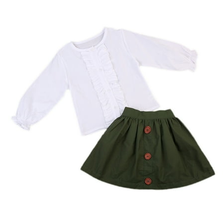

Musuos Baby Girl Clothes Long Sleeve Ruffled Shirt Tops + Short Button Skirt