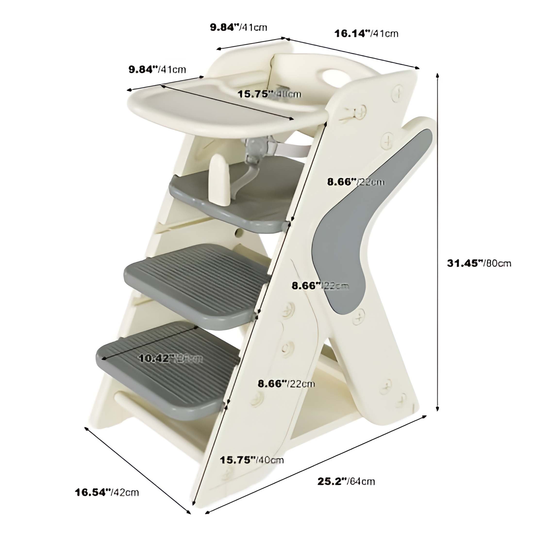 Adjustable Multifunctional High Chair,Child Feeding Seat with 5-Point Safety Harness and Removable Large Tray
