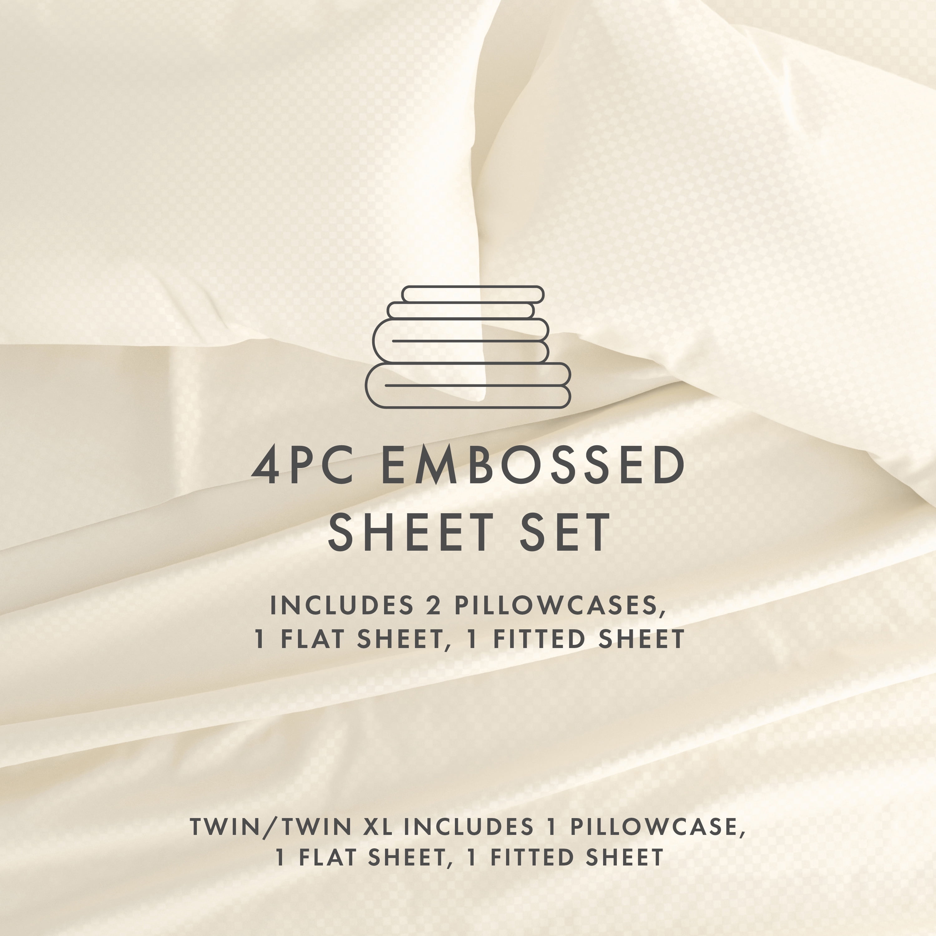 Noble Linens 4 Piece Ivory Checkered Embossed Bed Sheet Set, King