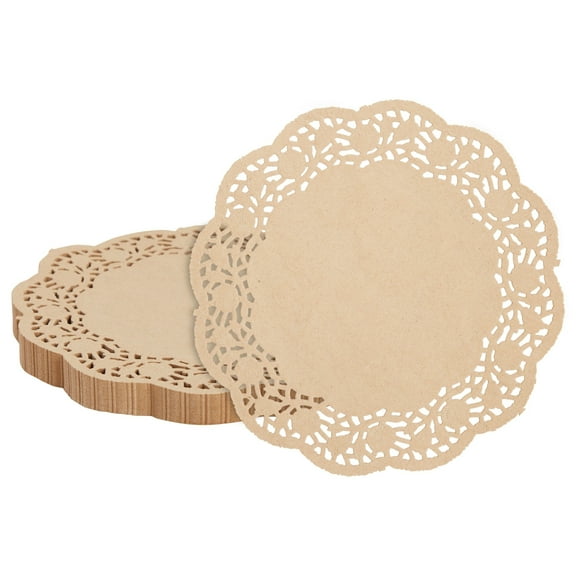 Juvale Paper Placemats - 9-Inch Brown, 250 Pack - Disposable Round Placemats & Doilies for Tables - Tea Party Decorations