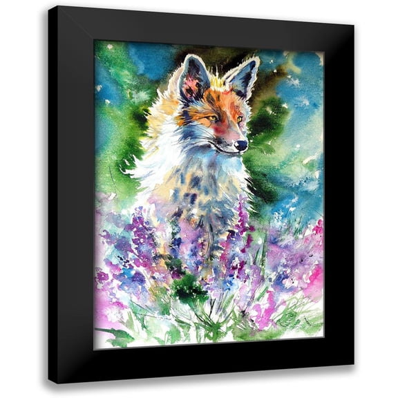 Kovacs, Anna Brigite 18x24 Black Modern Framed Museum Art Print Titled - Red Fox with Lavender