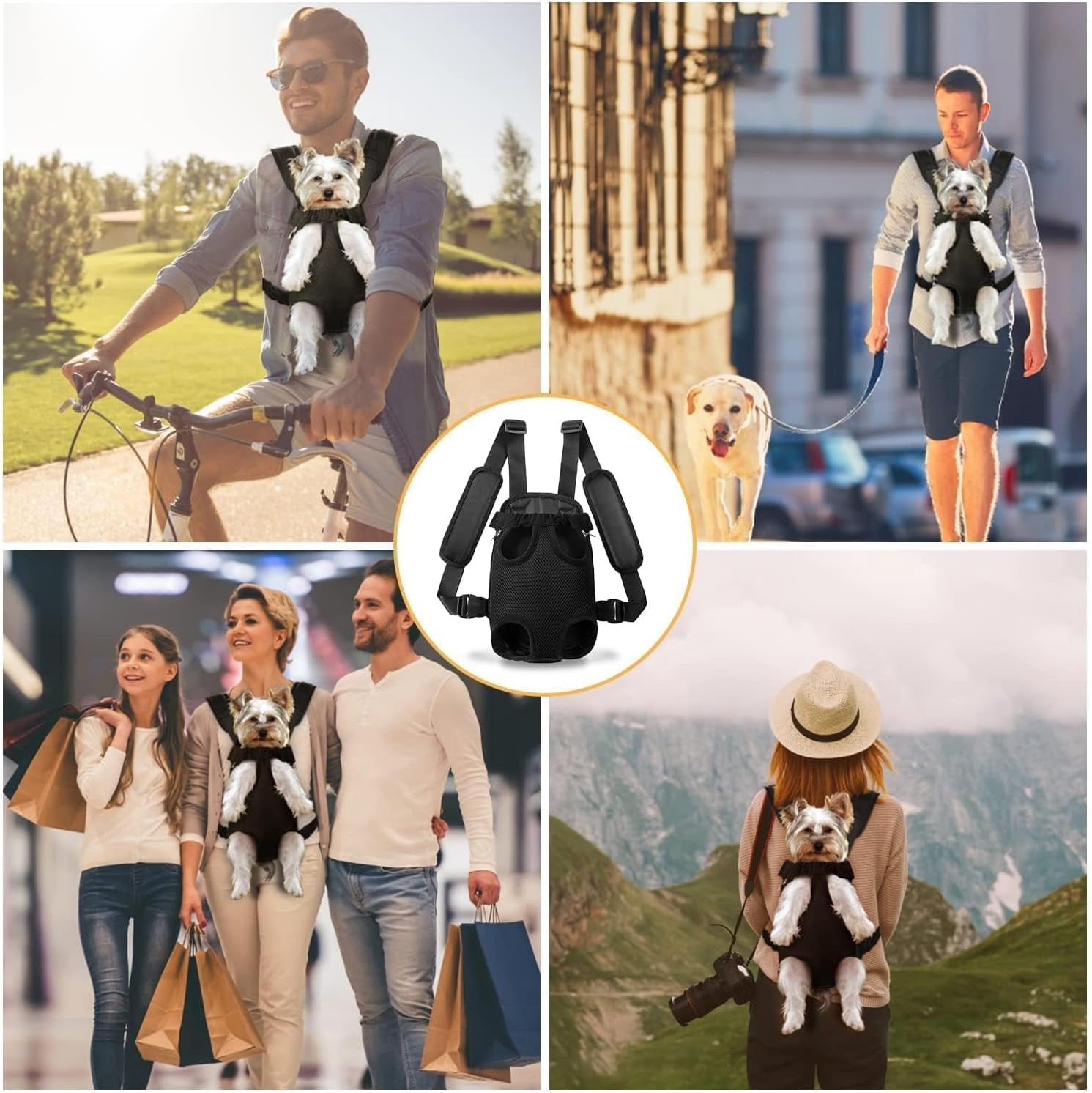 Pet Dog Carrier Backpack Adjustable Dog Front Carrier, Legs Out Easy-Fit Dog Travel Backpack Carrier for Hiking Camping for Small Medium Dogs Cats and Rabbit (Small (Pack of 1), A-Black)