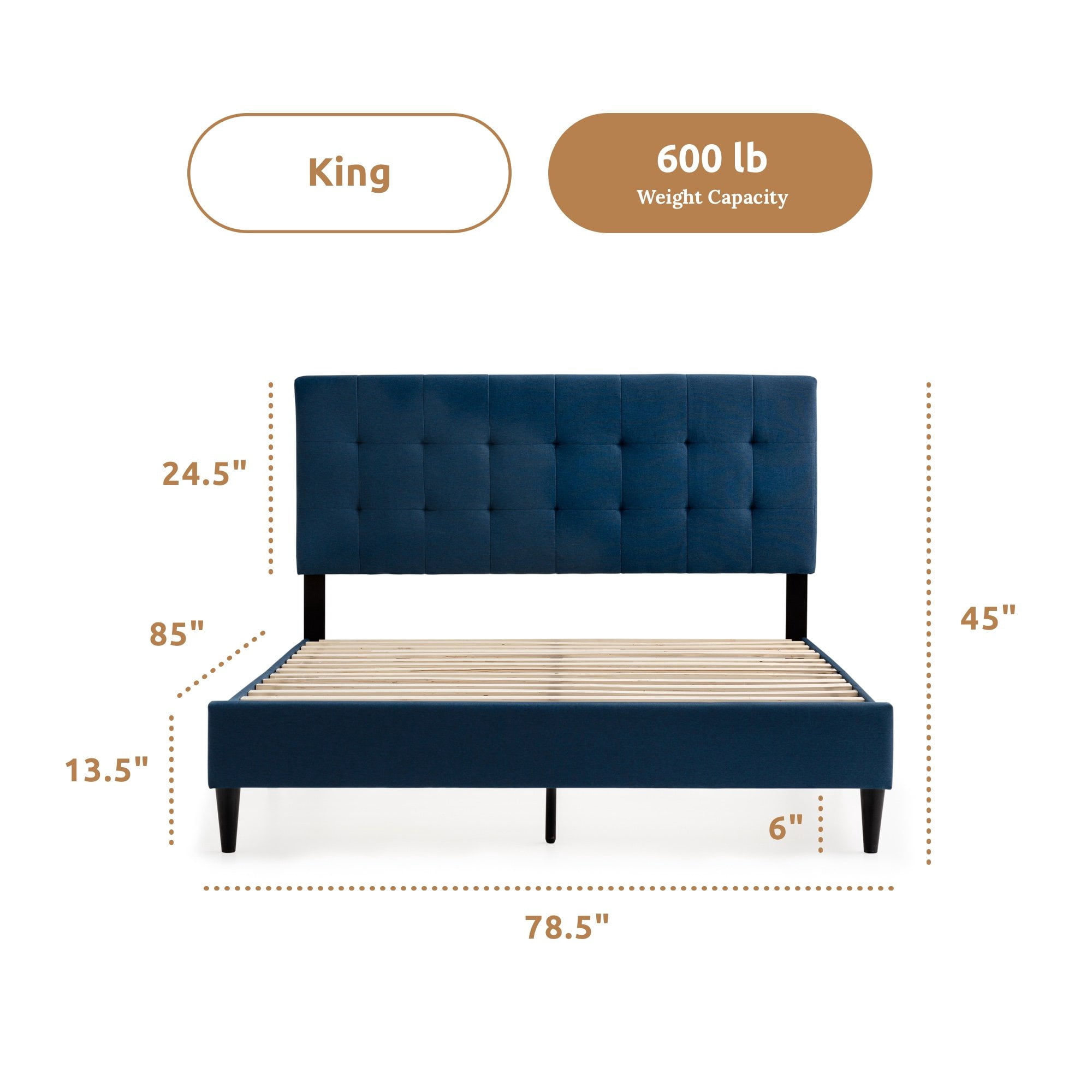 Rest Haven Ells Square Tufted Upholstered Bed, King, Navy