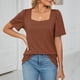 thumbnail image 4 of Gibobby Playera de Verano para Mujer Tops de color sólido para mujer, camisetas casuales de manga corta con cuello cuadrado, blusas holgadas, Tops(Marrón,XL), 4 of 5