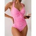 thumbnail image 6 of Mawalde Women'S Swimsuit Halter Bathing Suit Ruched Tummy Control Swimsuits Push Up Swimwear Pink L, 6 of 9