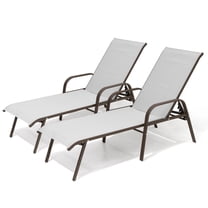 Pellebant Adjustable Steel Chaise Lounge Chair, 5‑Position Recliner with Rust-Resistant Frame for Patio, Poolside, Garden, and Indoor Use，Light Gray