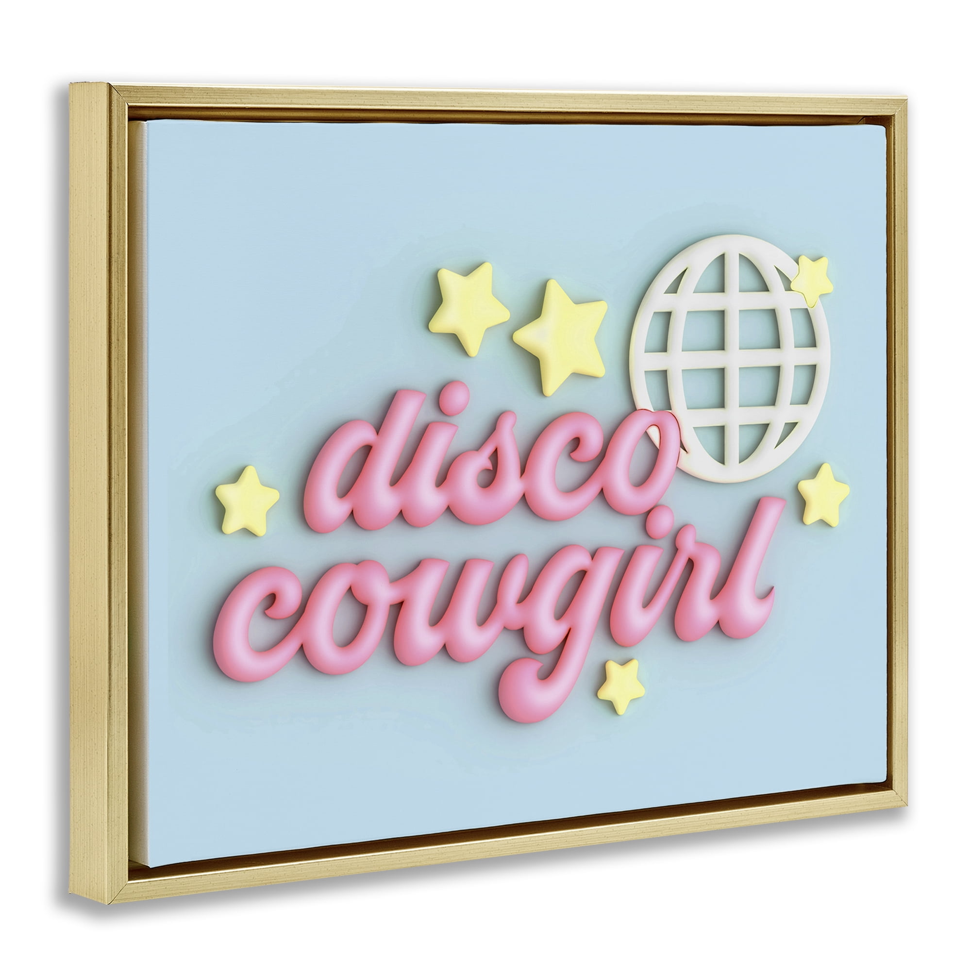 Stupell Industries Retro Disco Cowgirl Entertainment Painting Gold Floater Framed Canvas Art Print Wall Art, 31 x 25