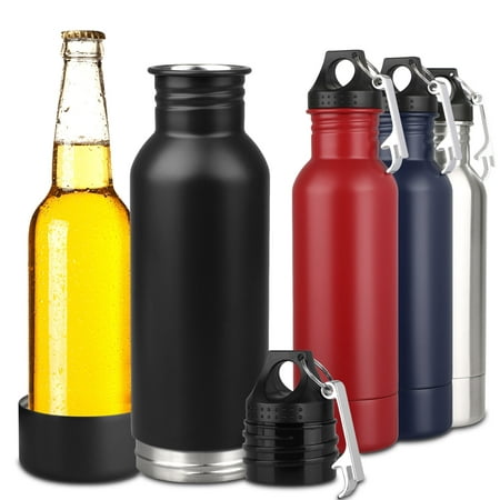 EEEKit Kooler Cooler Stainless Steel Bottle Insulator, Beer Keeper Holder with Bottle Opener Keeps Beer Cold Longer -Sliver/ Black/ Red/ Deep