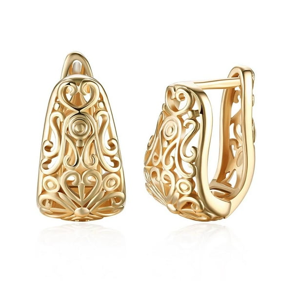 Yellow Gold Plated Earrings Hoop Huggies Latch Back Clasp L559