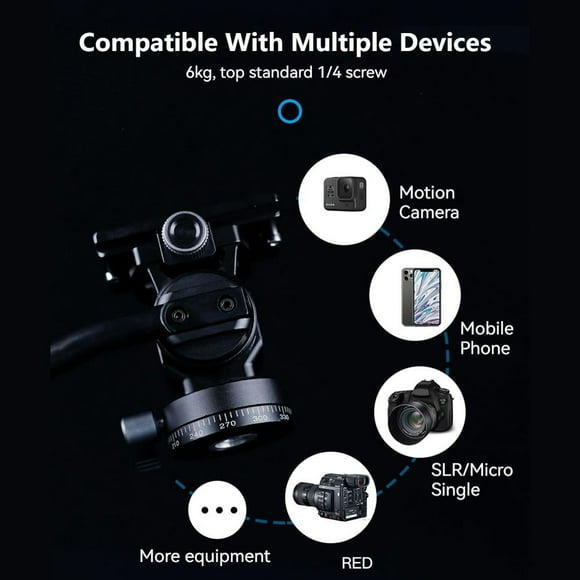 XILETU Fluid Head,Screw With Ballhead Mount Inch Screw Quick Release 1 Load Fluid Head Handle Quick Ls 1 1/4 Inch Head Aluminum Head Pan Tilt Aluminum Ballhead With Handle Load 1/4 Aluminum Alloy