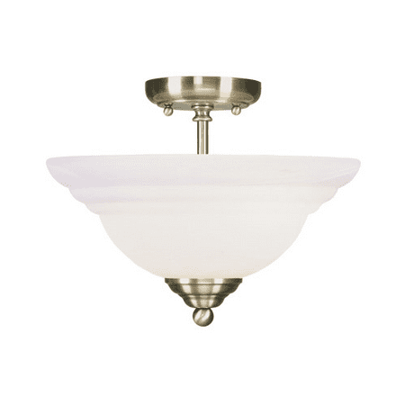 

Semi Flush Mounts 2 Light With White Alabaster Glass Antique Brass size 13 in 200 Watts - World of Crystal
