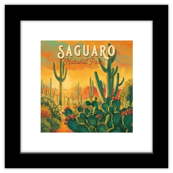 Gallery Pops Lantern Press - Saguaro National Park Arizona Wall Art, Black Framed Version, 12" x 12"