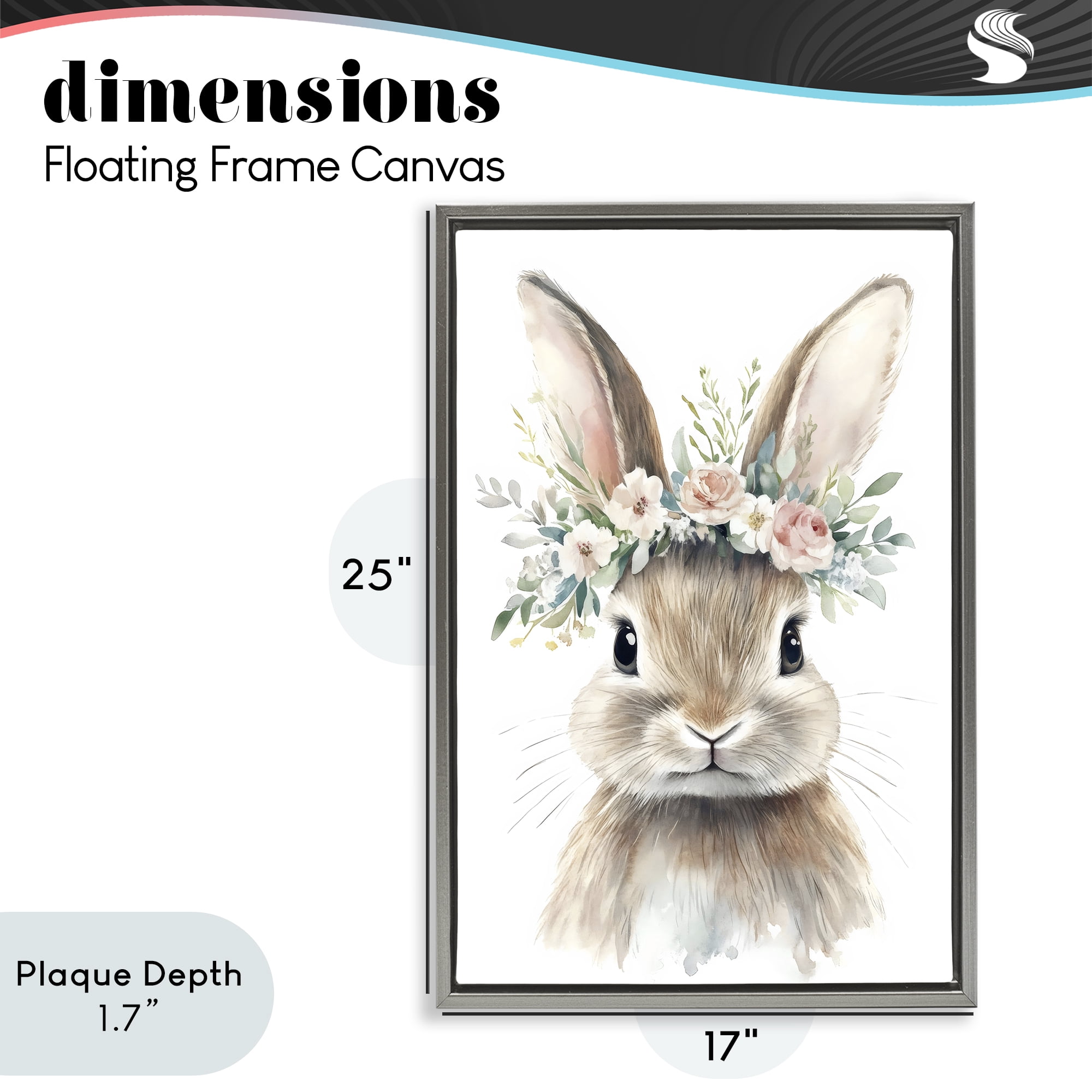 Stupell Industries Flower Adorned Baby Rabbit Gray Framed Floater Canvas Wall Art, design by Creative Studio