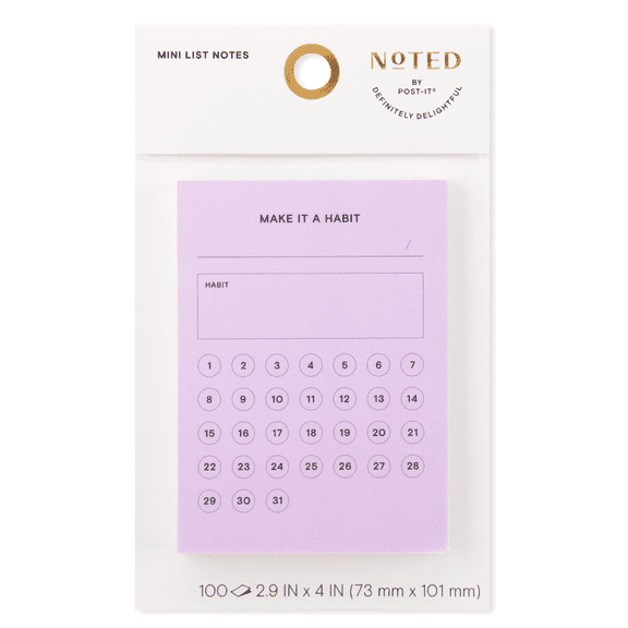 Post-it Noted Habit Tracker Notes: 4 in. x 2.9 in. (Lilac) 100-sheets per pad / 1-pack