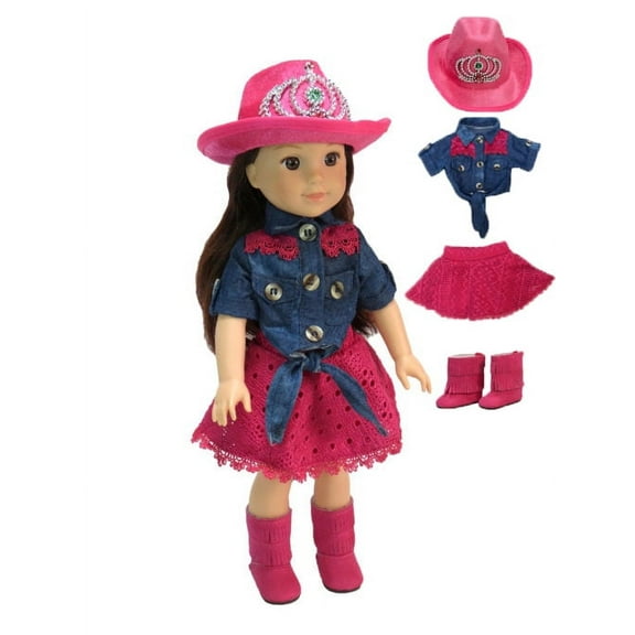 Hot Pink Cowgirl Western 4 Piece Set made for 14 inch dolls