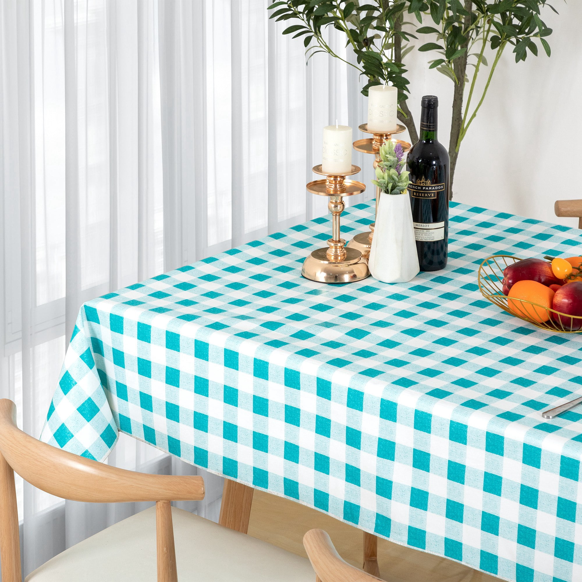 RAY STAR Vinyl Checkered Tablecloth 52x70 Flannel Backing 100% Waterproof & Heavy Plastic Table Cover for Dining, Party, Farmhouse Dec.
