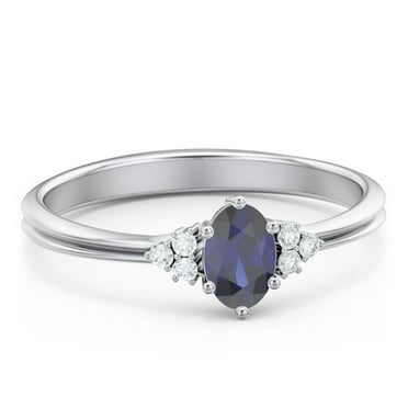 Birthstone Oval Ring with Shoulder Accents - Blue Sapphire (September)