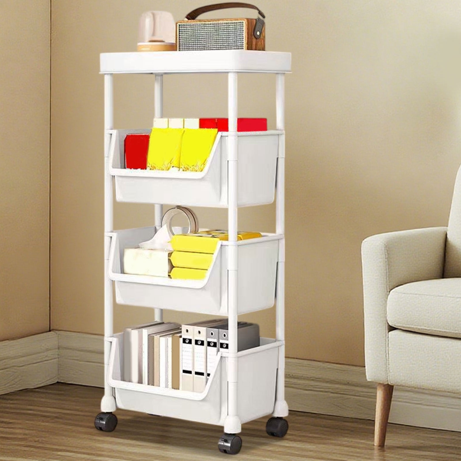 DZQMTKX Rolling Storage Rack and Bookshelf, Mobile Under Desk Organizer with Wheels