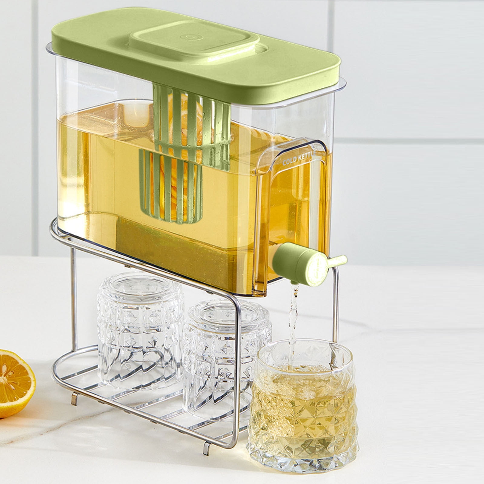 Cold Brew Tea Pitcher with Spout - 4L Glass Iced Tea Makers & Water Dispenser for Kitchen | Just 1 Teapot Stand