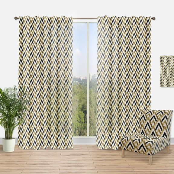 Designart 'White Gold and Black triangle' Mid-Century Modern Curtain Panel
