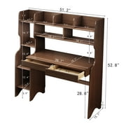 BALANBO Kids Desk with Bookshelf Wooden Children’s Media Desk Student's Study Computer Workstation and Writing Table (Brown)