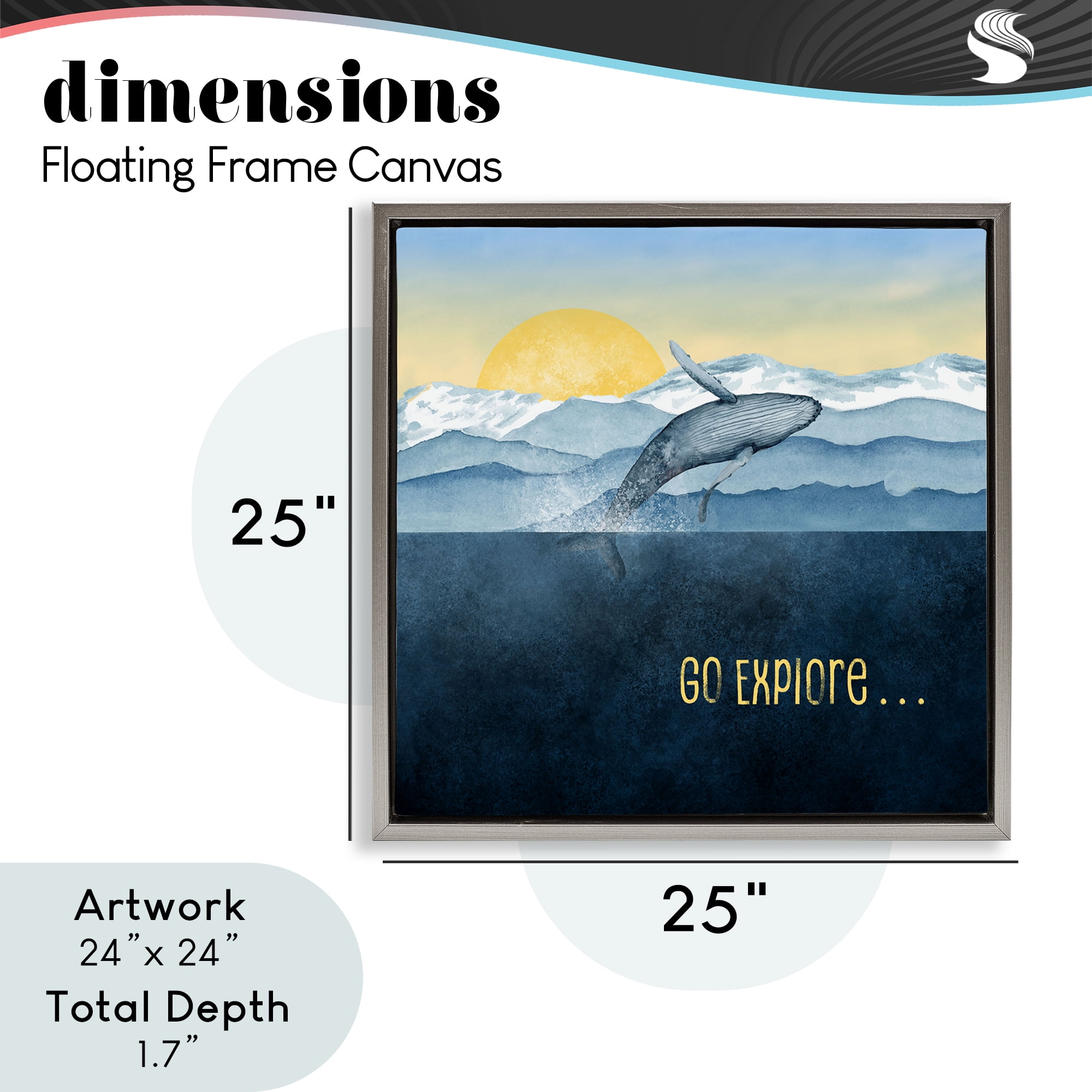 Go Explore Whale Breach Gray Framed Floater Canvas Wall Art, design by Brett Blumenthal