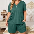 thumbnail image 5 of Domzest Womens Plus Size Short Pajama Sets V Neck Button Up Top & Drawstring Elastic Waist Shorts with Pockets 2026 Summer Loose Fit Sleepwear Sets Green XL, 5 of 7