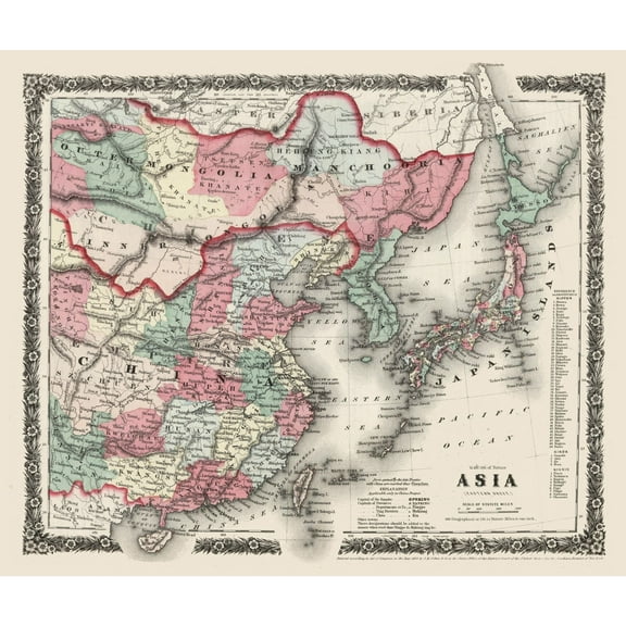 Historic Map - Asia - Colton 1858 - 27.36 x 23 - Vintage Wall Art