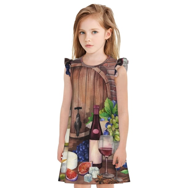 Balery Bottle Glass Red Wine Camisón de princesa para niñas, pijama de algodón con mangas abullonadas, suave y bonito.-Large