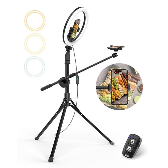 UBeesize 12" Ring Light with Overhead Phone Mount, Selfie Light with Stand,62" Tripod for iPhone with Light and Phone Holder for Video Recording,Cook