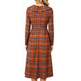 thumbnail image 5 of JUUNthy Women Plaid Midi Dress, Ruffle Collar High Waist Pleated A-Line Long Sleeve Vintage Casual Flowy Dress Orange L, 5 of 13