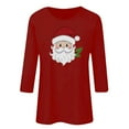 thumbnail image 3 of asdoklhq Plus Size Tops Christmas Ladies' Christmas Round Neck 3/4 Sleeve T-shirt Shirt Red L, 3 of 3