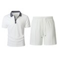 thumbnail image 4 of hotojiny Men's 2 Pieces Summer Outfits Stylish Color Block Button Collared Shirt and Shorts Set for Golf Beach Clothes(White,X-Large), 4 of 5