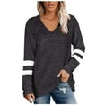 thumbnail image 1 of EQWLJWE Blouses à Manches Longues pour Femmes, Chemise Ample Décontractée à Col en V et Manches Longues Patchwork, 1 of 7