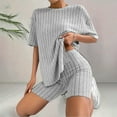 thumbnail image 6 of Pajamas for Women Set 2 Piece Ribbed Knit Matching Outfits T Shirt Biker Shorts Sleepwear Sweatsuits Womens Pajama, 6 of 7