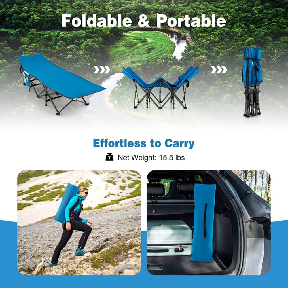 Aimee Lii Wide Foldable Camping Cot with Carry Bag, Outdoor Folding Camping Bed for Sleeping Hiking Travel, Blue Aimee Lii Wide Foldable Camping Cot with Carry Bag, Outdoor Folding Camping Bed for Sleeping Hiking Travel, Blue
