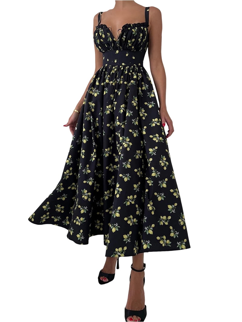 chinese dress ladies Super Stretchy Milkmaid Dress with Ruffles Black / M/L