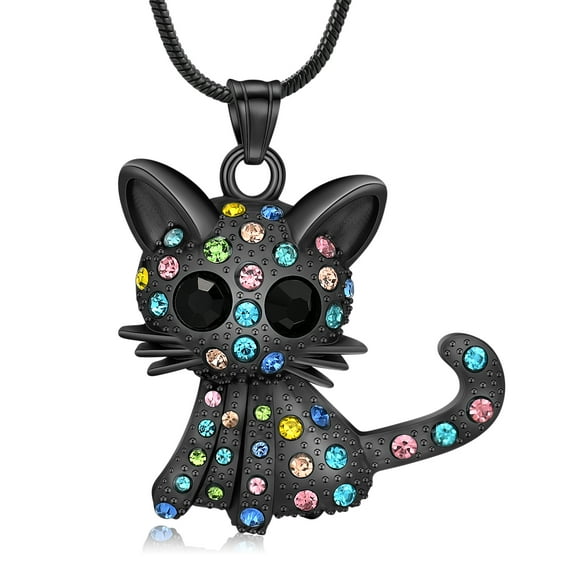 Crystal Small Cat Urn Necklace for Ashes Cremation Jewelry Memorial Animal Stainless Steel Pendant Ashes Holder Keepsakes Jewelry