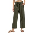 thumbnail image 2 of Delayuji Womens Linen Pant Loose Stretch Pleated High Waisted Straight Leg Pants Relaxed Fit Casual Pant Daily Wear, 2 of 6