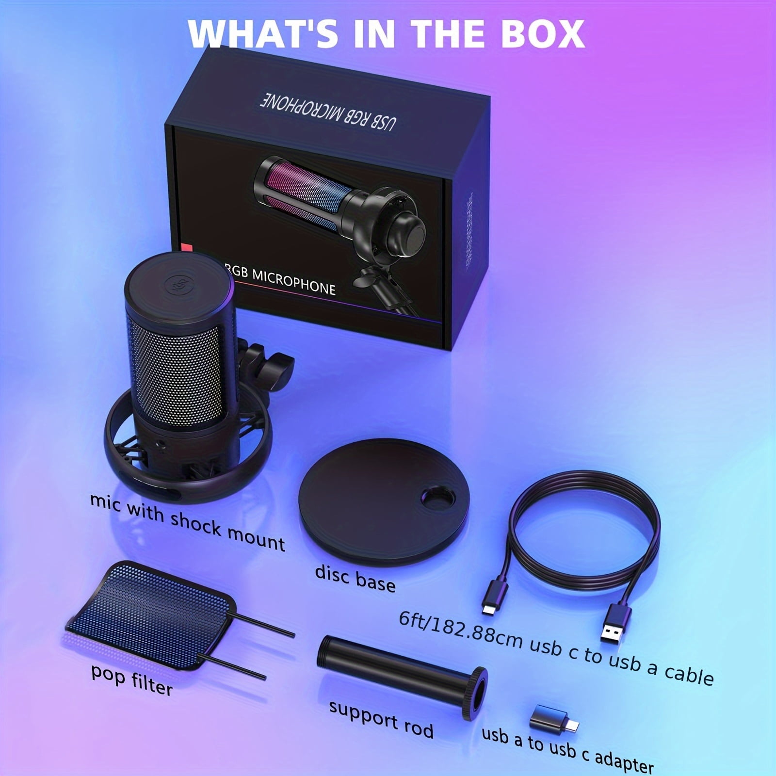USB Microphone for Gaming on PC And PS4/5, Featuring a Condenser Mic with Instant Mute, RGB Light, Tripod Stand, Pop Filter, Shock Mount, And Gain Control, Ideal for Podcasts, Videos, And Streaming