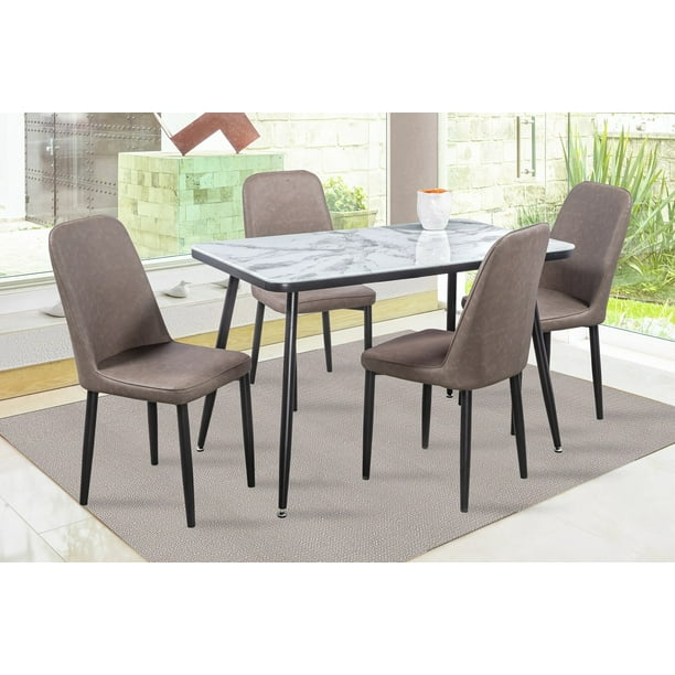 Comedor Max Café 4 Sillas Rectangular Mobilkraft Mesa con Base Metálica y Cubierta de Formica Marmoleada