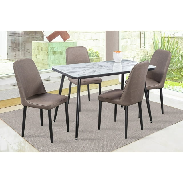 Comedor Max Café 4 Sillas Rectangular Mobilkraft Mesa con Base Metálica y Cubierta de Formica Marmoleada