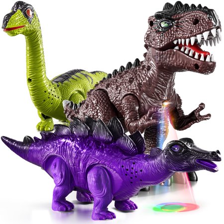 3 Pack Electric Dinosaur Toys with Sound Light & Walking Effects Toy Gifts for Boys Kids 3 4 5 6 7 Years Old Interactive Movable Dino Toyset