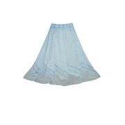 Mogul Womens Skirt Blue Stonewashed Rayon Boho Chic Flirty A-Line Long Skirts