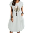 thumbnail image 4 of Vestido suelto de manga corta informal con estampado floral de algodón y lino de verano para mujer con bolsillo y cuello redondo Fridja  qw3495, 4 of 6
