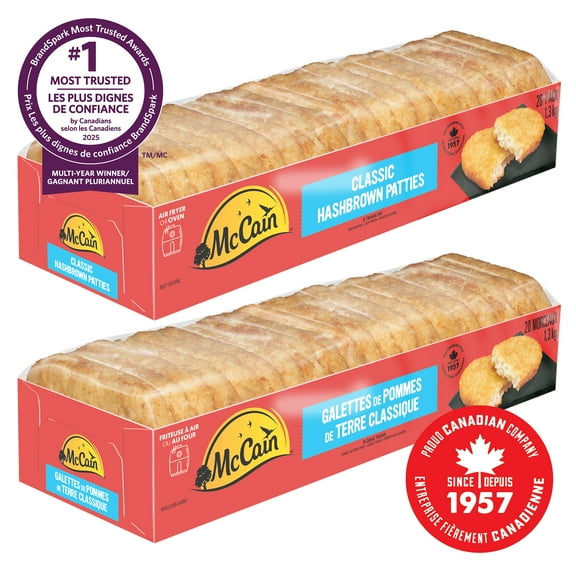 McCain® Galettes de Pommes de Terre Classique, Fait au Canada à Partir d'Ingrédients Canadiens et Importés, Lot de 20 1.3kg